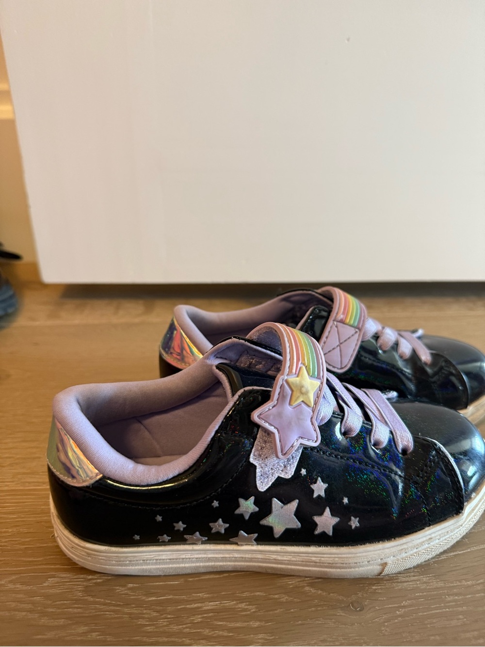The Children's Place Black Holographic Star Sneakers with Pink & Rainbow Accents